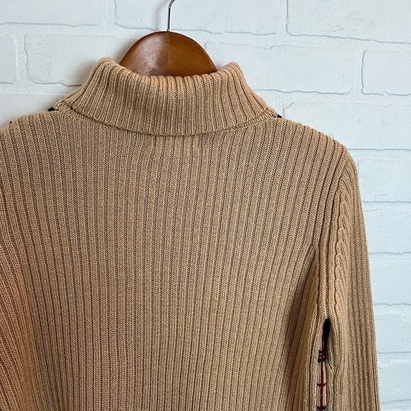 Vintage Knit Sweater Burberry vibe Old money Wool blend Plaid Tan/Black/Red S - Picture 15 of 15